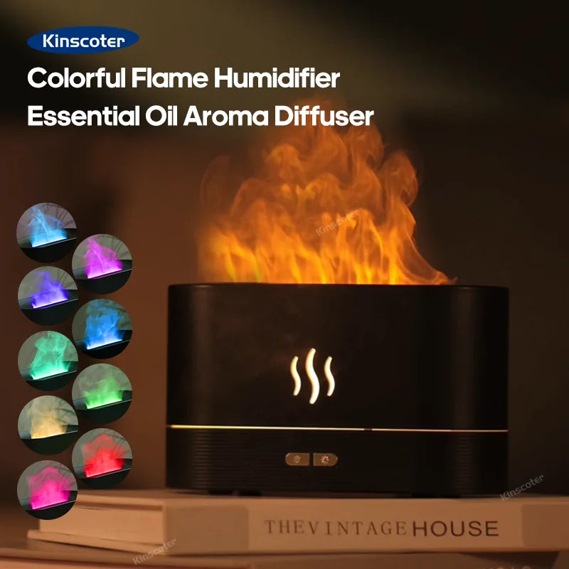 KINSCOTER Aroma Diffuser Air Humidifier Ultrasonic Cool Mist Maker Fogger Led Essential Oil Flame Lamp Difusor
